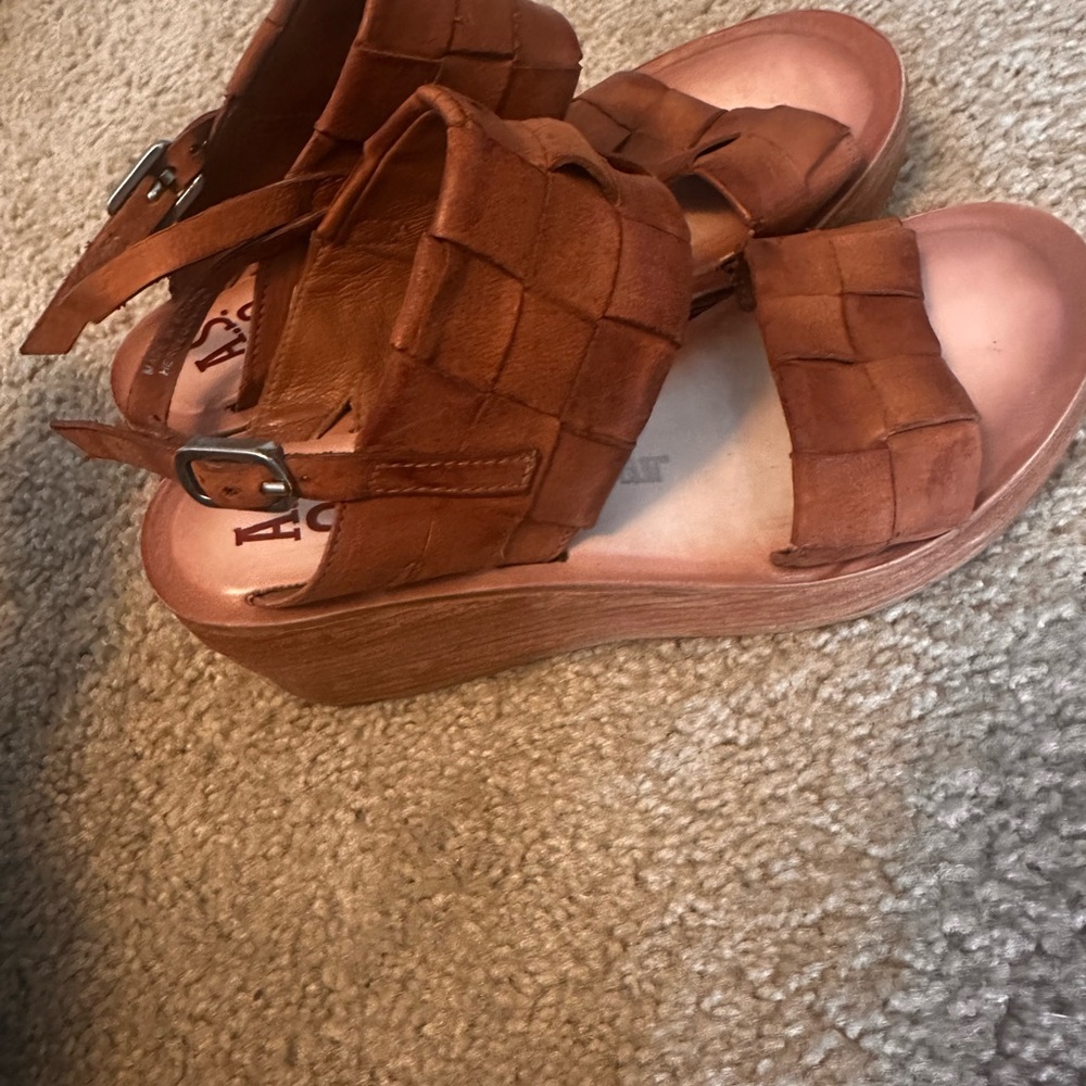 A.S.98 Nasser Platform Sandals Sz EU39 US 8.5-9 Whiskey Brown Soft Leather Wedge - Picture 3 of 5